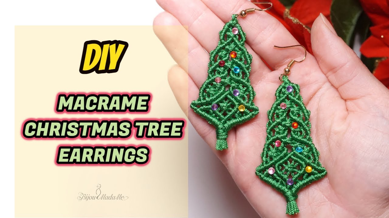 DIY macrame Christmas tree earrings | Christmas gift ideas | Easy macrame earrings tutorial
