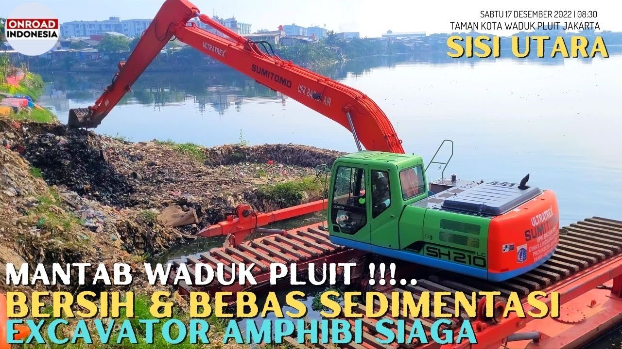 Mantab! WADUK PLUIT BERSIH TIDAK ADA SEDIMENTASI (Sisi Utara) Taman Kota RAPI | BEKHOE AMPIBI SIAGA!