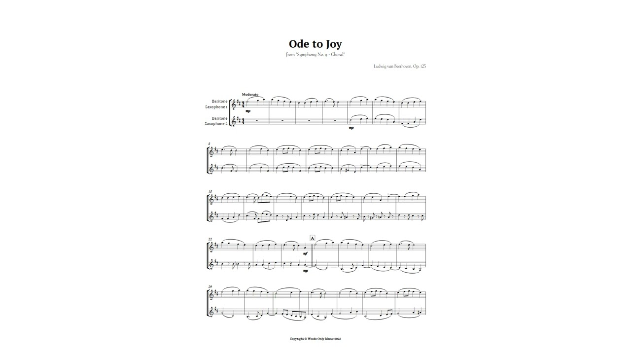 Ode to Joy by Beethoven for Baritone Sax Duet | ARRANGEMENT