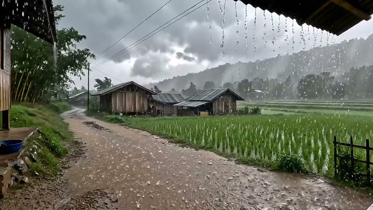Relaxing Rural Road Rain Ambience | Heavy Rain Sounds for Insomnia & Focus