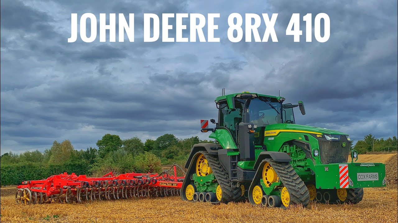 JOHN DEERE 8RX 410 & VADERSTAD REXIUS 8M KNOCKING DOWN PLOWED LAND 4K