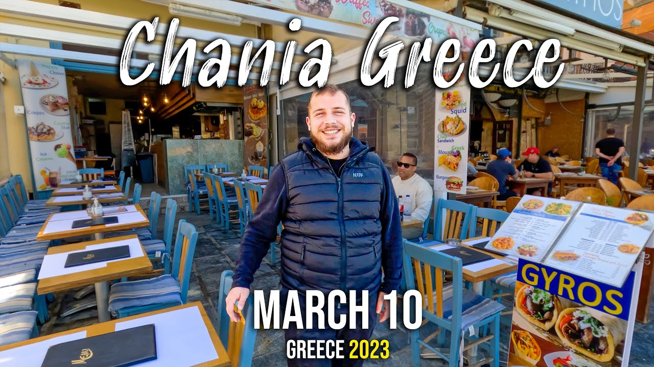 Chania Crete, March 10 2023, Walking tour in 4k
