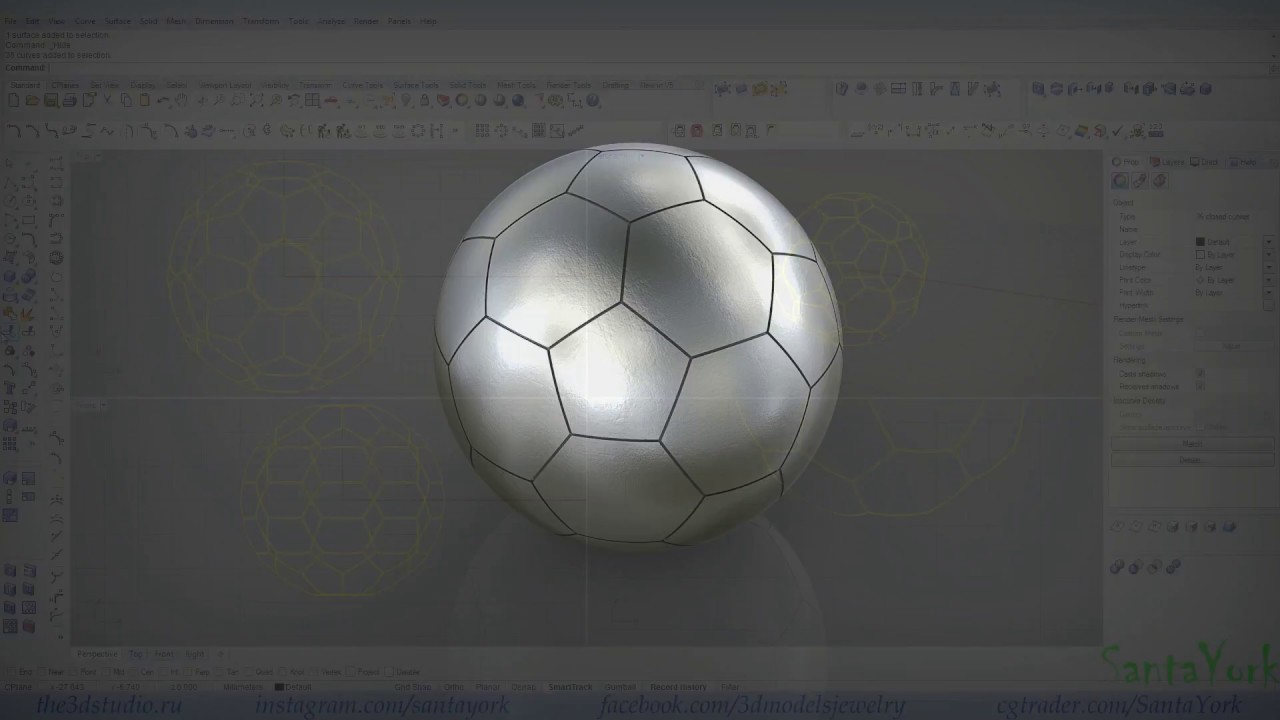 Футбольный мяч в программе Rhinoceros. Soccer ball in Rhinoceros. #SantaYork