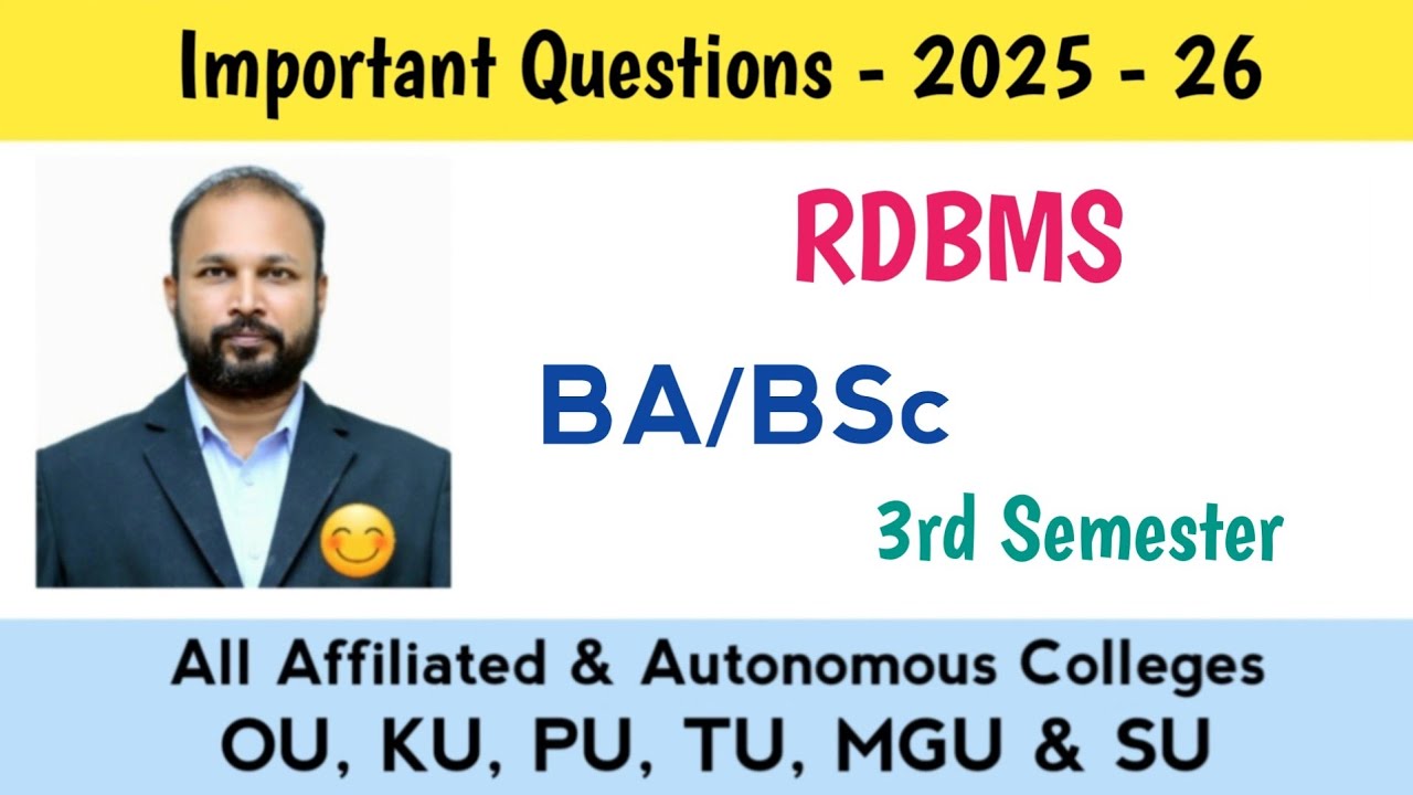 RDBMS Important Questions 2025-26 BA BSC 3rd Semester III Sem Imp Gunshot Damsure OU KU TU PU MGU SU