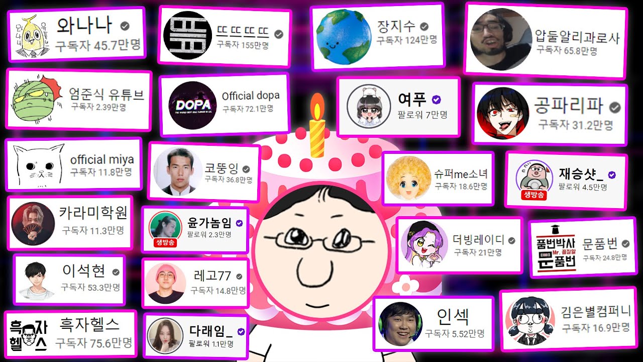 도파 꽈뚜룹 흑자헬스 뜨뜨뜨뜨 과로사 와나나 캬하하 코뚱잉 엄준식 김예림 김은별 공파리파 여푸 미야 인섹 카라미 더빙레이디 윤가놈 다래임 문품번 진재승 레고77