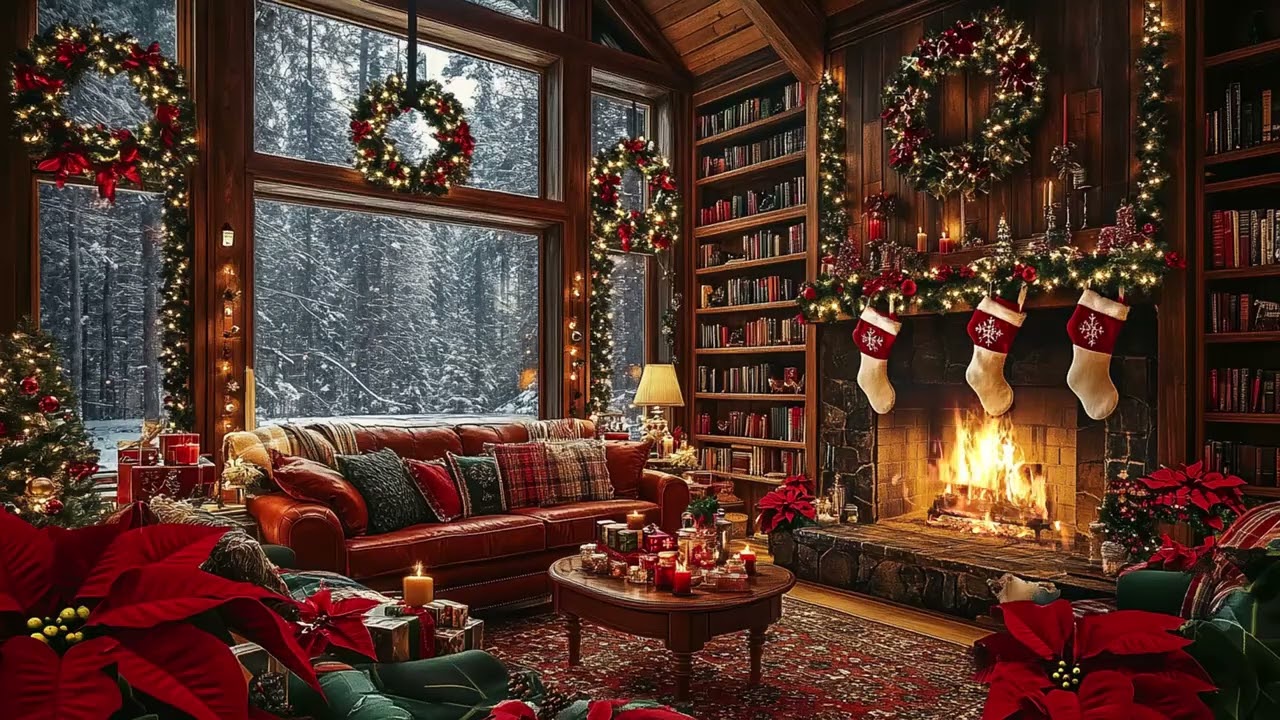 Blizzard Beyond the Cabin | Cozy Fireplace Warmth Creating Calm, Comfort, and Restful Sleep