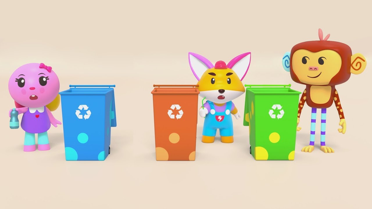 Fox and Rabbit And Friends Segregate Trash at School
