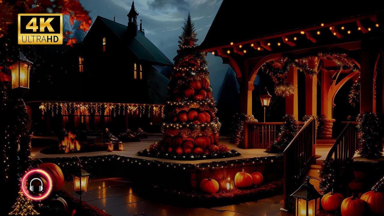 Thanksgiving Dinner Ambience Sounds - Autumn Thanksgiving - Autumn Leaves Ambience - Crackling Fire