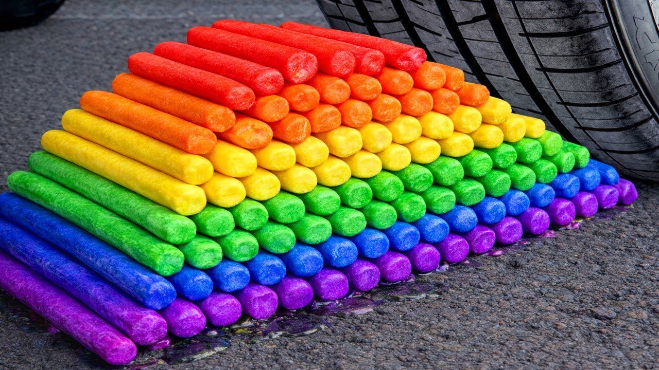 Crushing Experiments! &Car vs Crunchy Rainbow BIG Crispy Ice Cream Pyramid & Soft Things By Car asmr