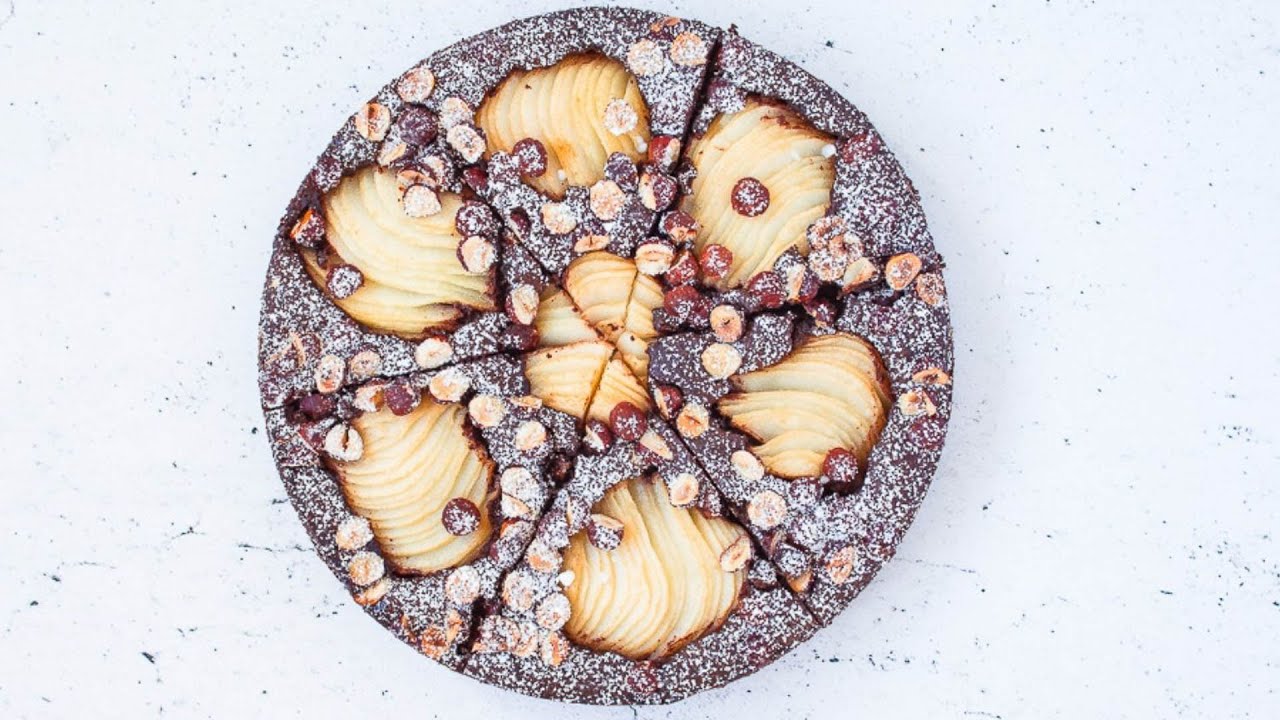 洋梨とオリーブオイルのチョコレートケーキ Chocolate olive oil cake with pears