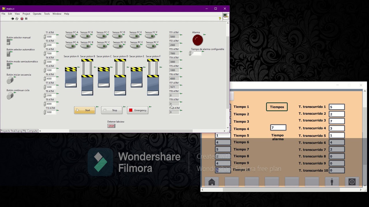 Secuencia de pistones con HMI y LabView en TIA Portal