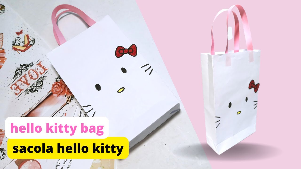 como fazer sacola de papel da hello kitty  | sacolinha para presente| how to make a paper bag
