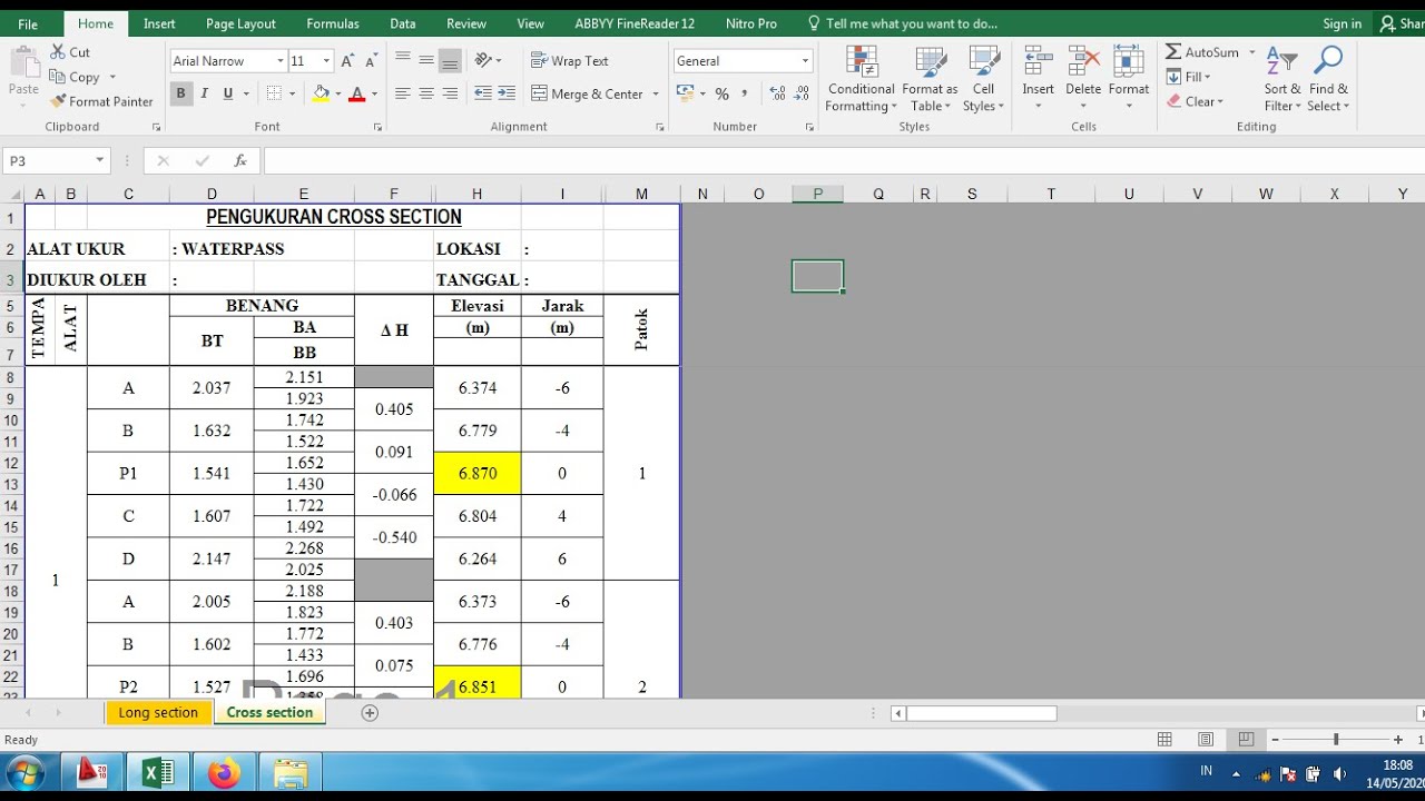 Menghitung Pengolahan Data Pengukuran Cross Section Waterpass