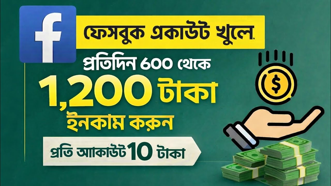 ফেজবুক একাউন্ট খুলে প্রতিদিন ৬০০ থেকে ১২০০ টাকা ইনকাম করুন ২০২৬। Facebook teke taka income 2026