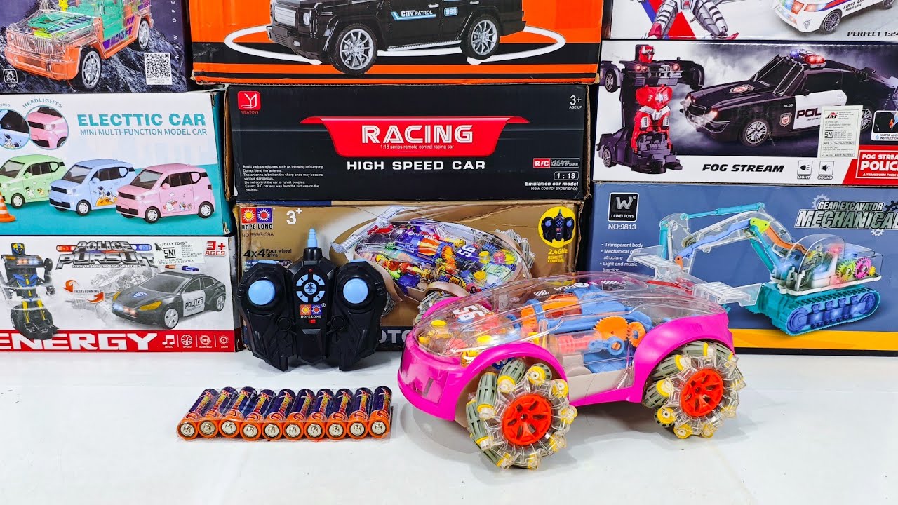 UNBOXING RC Stunt Transparent, Police Motorcycle, Electric Police Car and Rc Racing Car 
