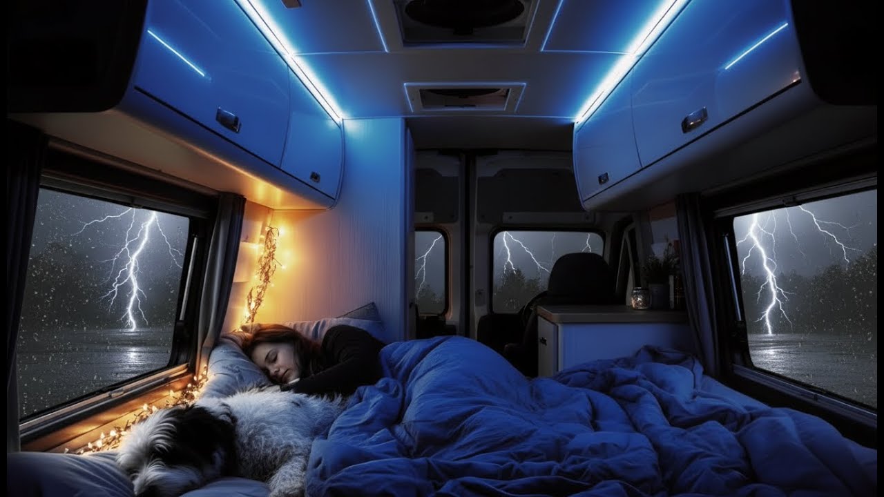 Rainstorm & Thunder on Car Roof ⛈️ Cozy Rain Sounds in the Dark 🚘