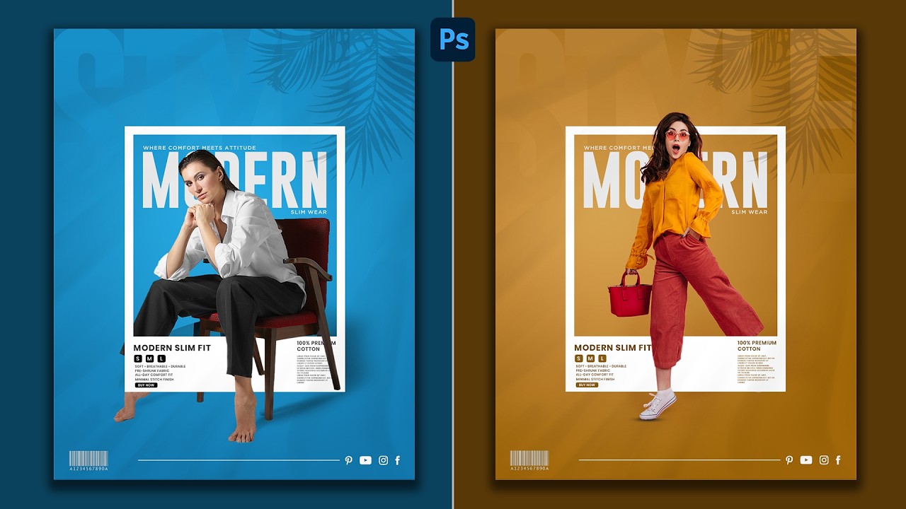 Social Media Poster Design in Photoshop | Modern Frame Poster Design | Photoshop Tutorial