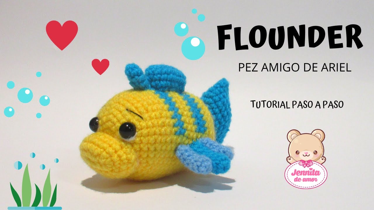 FLOUNDER  PEZ amigo de LA SIRENITA Tutorial paso a paso (Patrón en Descripción)