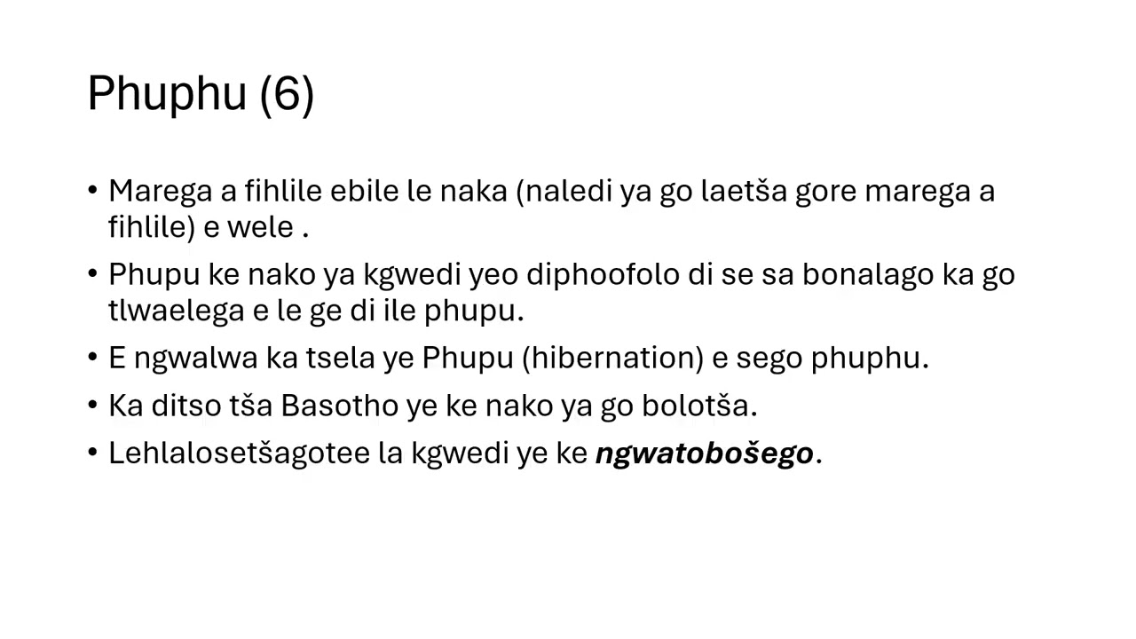 MONTH OF THE YEAR IN SEPEDI