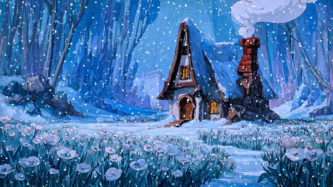 Cozy Winter Cabin in the Forest 1940s-1950s Oldies Playing in Another Room | 1 hour ❄️
