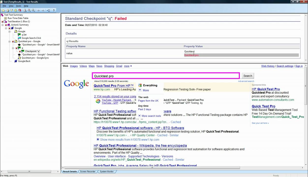 HP Mercury Functional Testing QuickTest Pro Overview - Record and Run - Part 2
