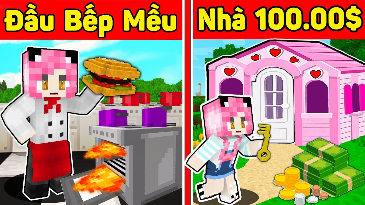 MỀU THỬ THÁCH 24 GIỜ LÀM ĐẦU BẾP KIẾM TIỀN MUA NHÀ TRONG MINECRAFT*1 NGÀY REDHOOD LÀM NGƯỜI DỌN RÁC