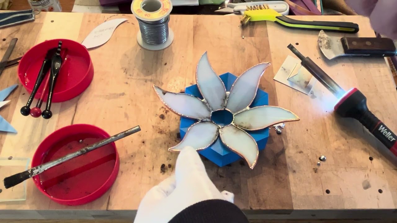Stained Glass Candle Succulent Progress.