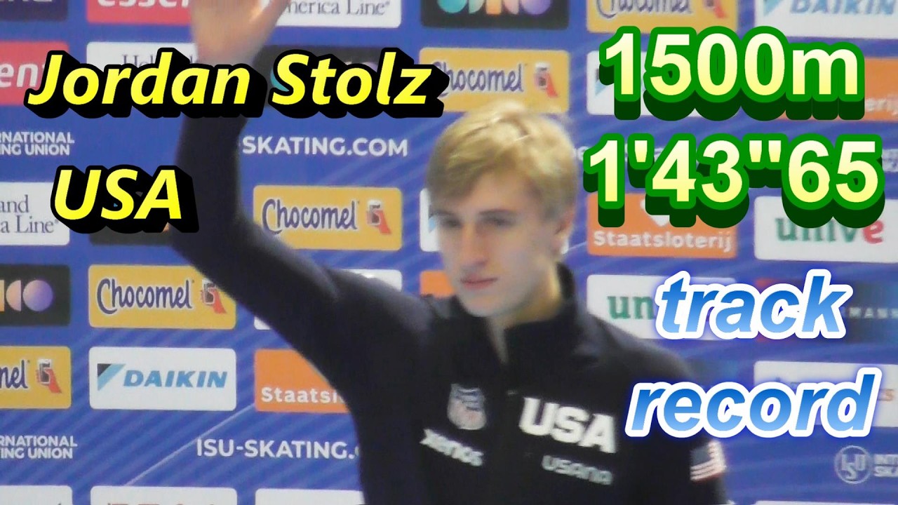 Jordan Stolz establishes new track record men 1500m .ISU  world cup speedskating.2024/11/22 W wave.