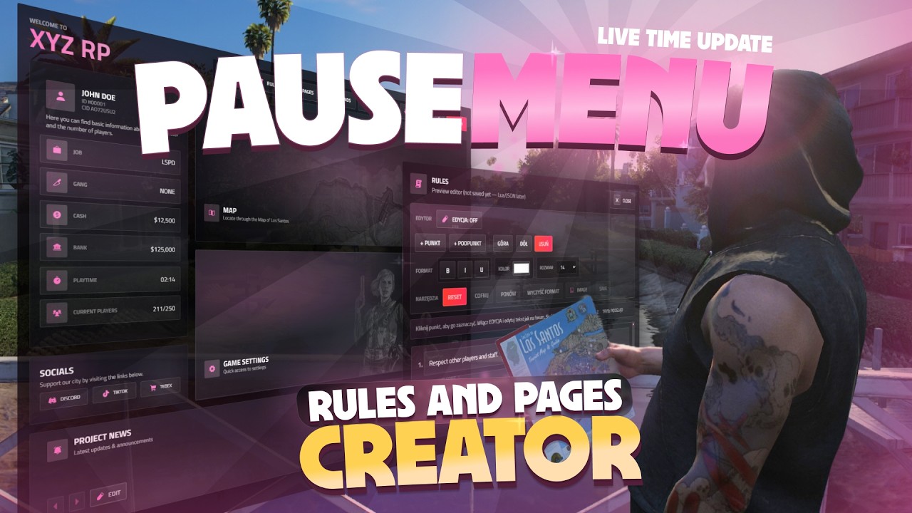 Pausemenu FiveM | create pages, rules in one place with live update | PinkFrog [ESX/QBCore/QBOX]