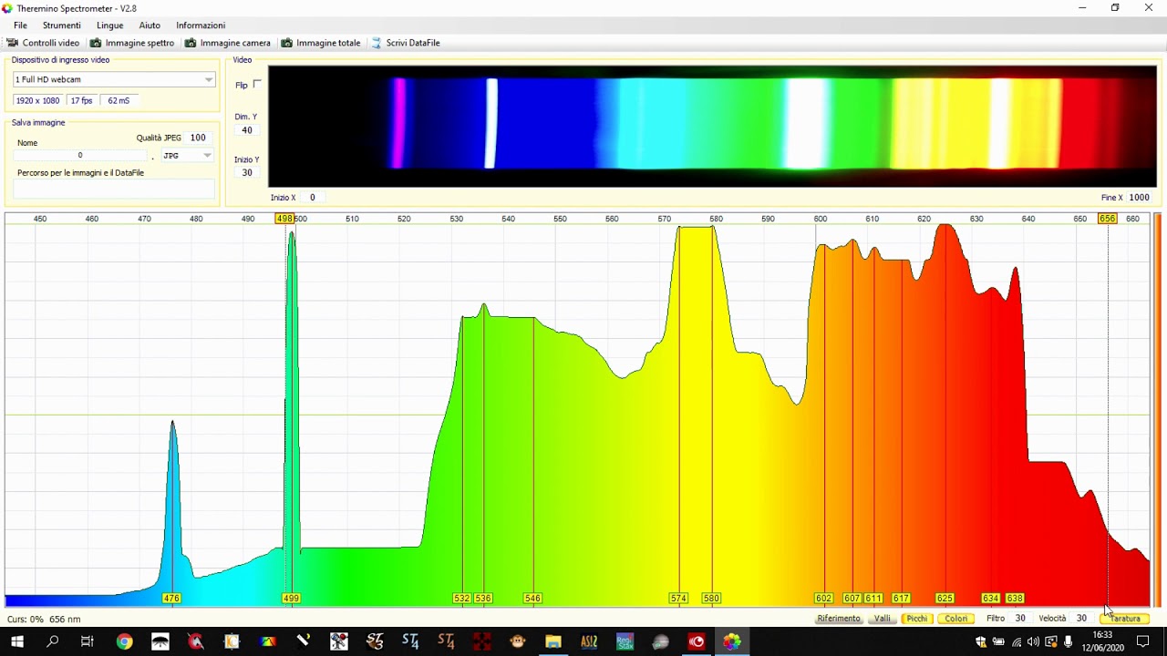 Calibrazione SPEC3 USB - Theremino  usando i filtri OIII Ha