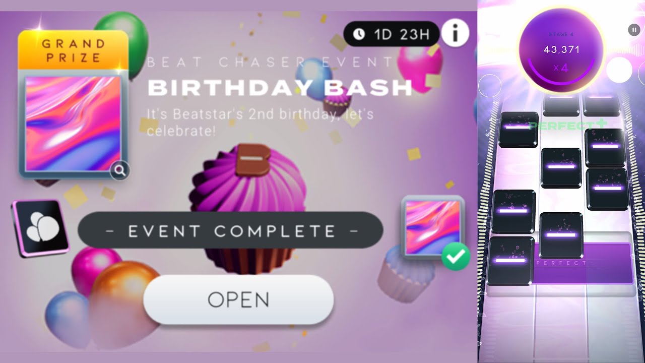 [Beatstar] Collecting ALL Rewards of Birthday Bash Beat Chaser + Liquid Candy Track Skin Gameplay