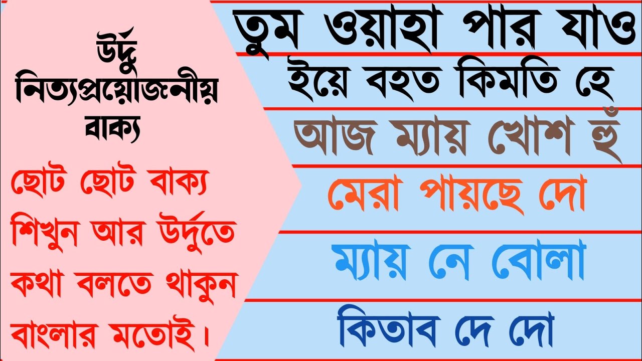 উর্দু ভাষা শিক্ষা। উর্দু ভাষা শেখার সহজ উপায়। learn Urdu to Bangla. learn Urdu language speakin bd