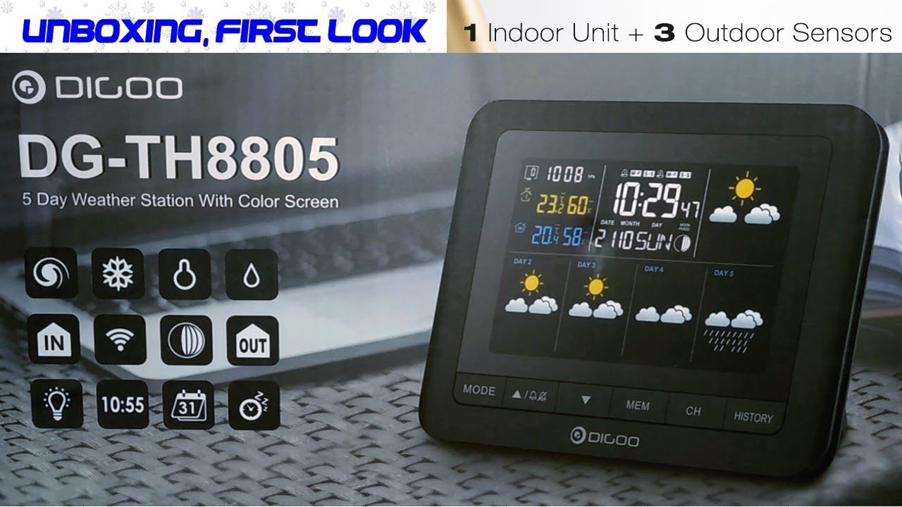 DIGOO DG-TH8805 Clock Alarm & Wireless Weather Station - Unboxing, First Look