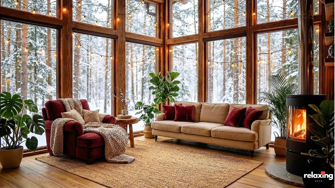 3 Hours of Happy Winter Vibes ☕ Bright & Airy Cabin to Lift Your Mood | Fireplace Sounds