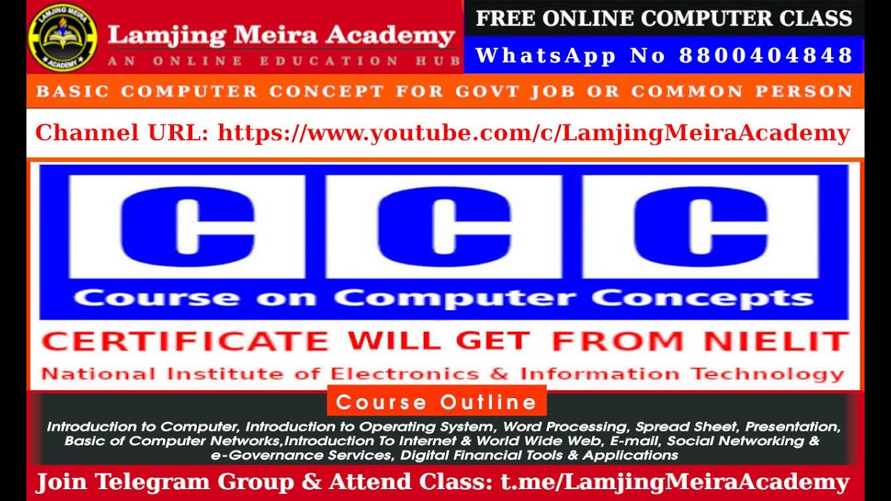 24 July 2022, CCC, Course On Computer Concept, Free Online Computer Class, MS Excel, Spead Sheet