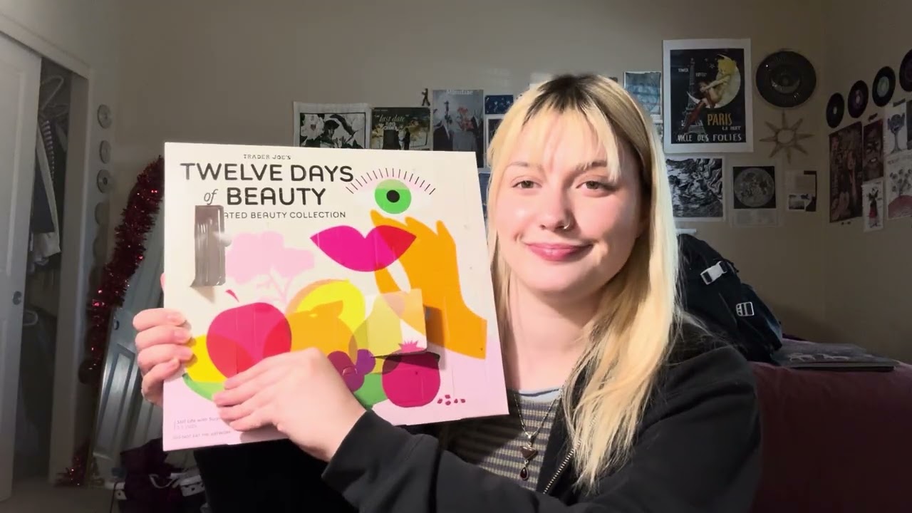[ASMR] Trader Joes 12 days of Beauty Advent Calendar unboxing!! taps, whispers, creaky cardboard :))