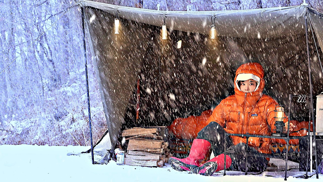 - 10˚C Сильный снегопад, жаркая палатка, кемпинг в одиночку