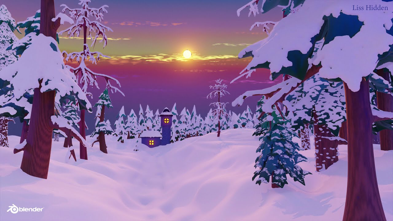 Snowy Forest in Blender | 3D Scene Timelapse