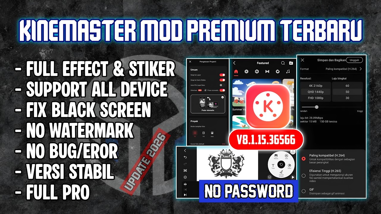 UPDATE KINEMASTER MOD V8.1.15.36566 PRO TERBARU 2026 | NO PW 100% WORK