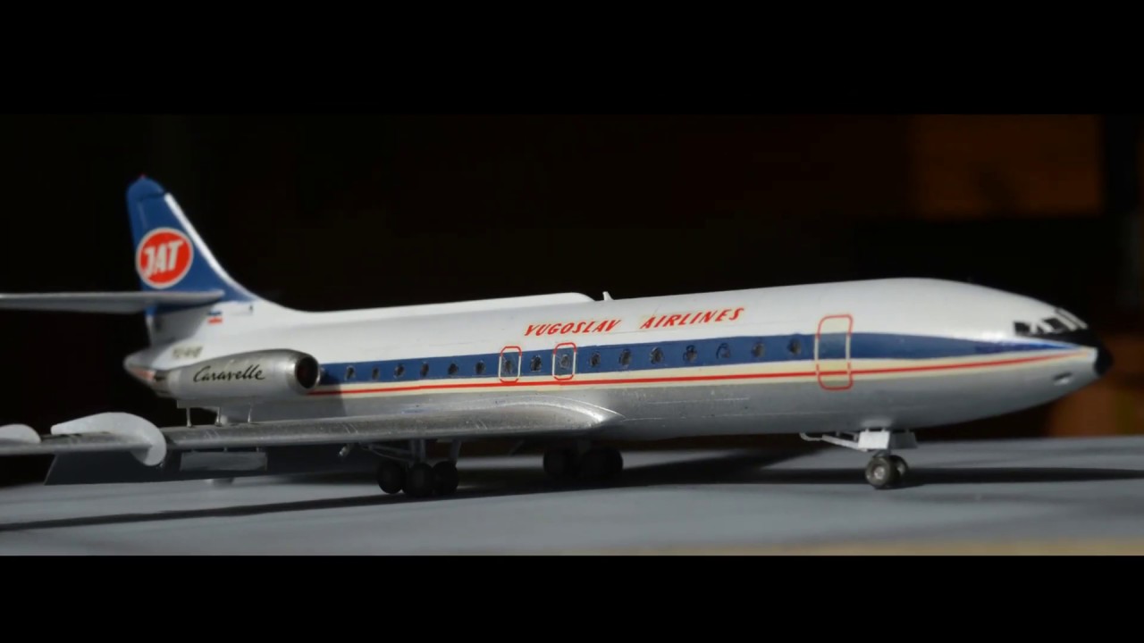 plastic model of Caravelle  plane scale 1: 144, JAT,  mister craft & amodel complete construction