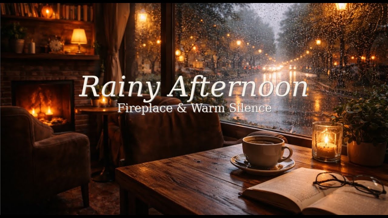 Cozy Rainy Evening Ambience ☕ Fireplace, Soft Rain & Relaxing Reading Mood
