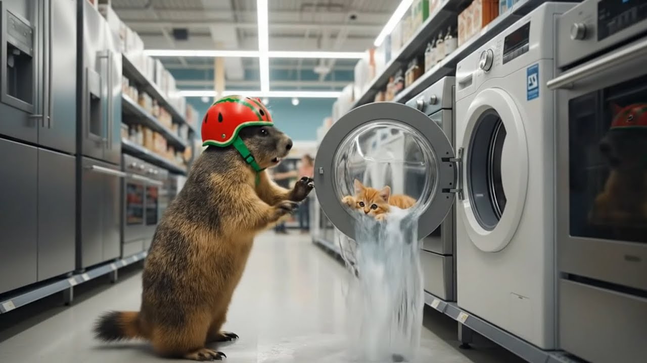 Brave Marmot Hero Saves Kitten From Washing Machine – Marmot Funny Moments