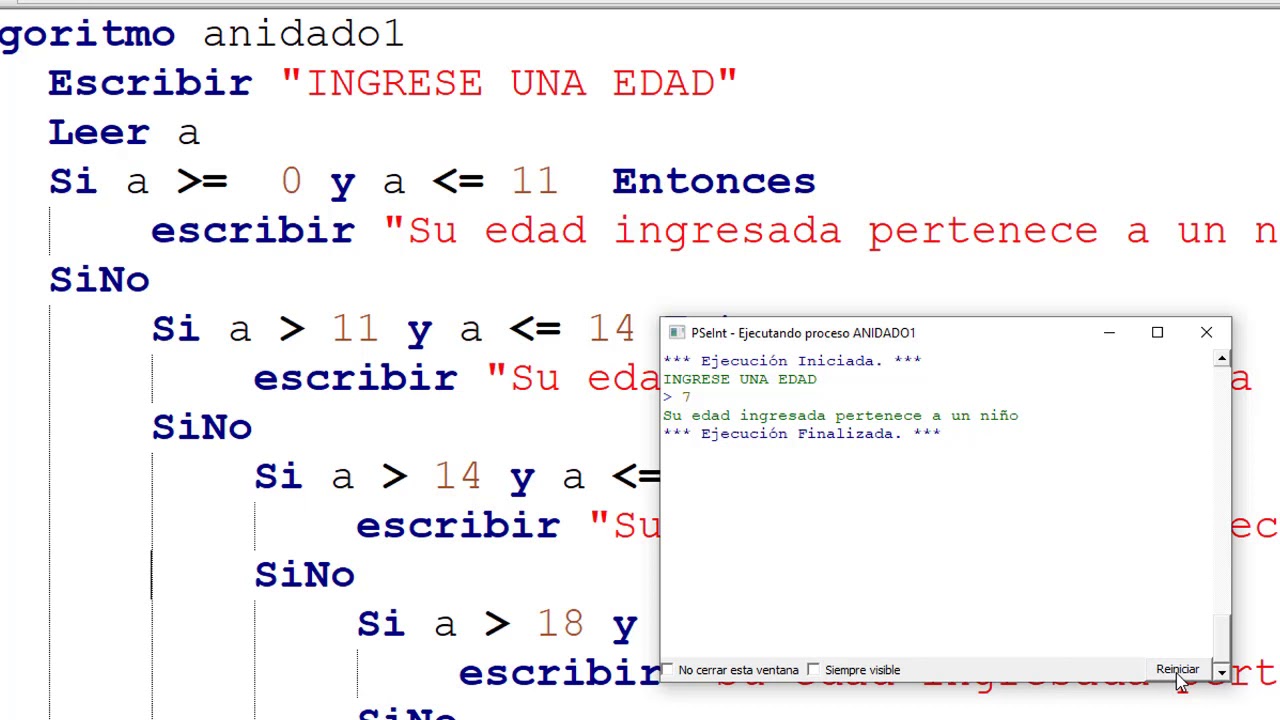USO DEL COMANDO SI ENTONCES DE TIPO ANIDADO EN PSEINT