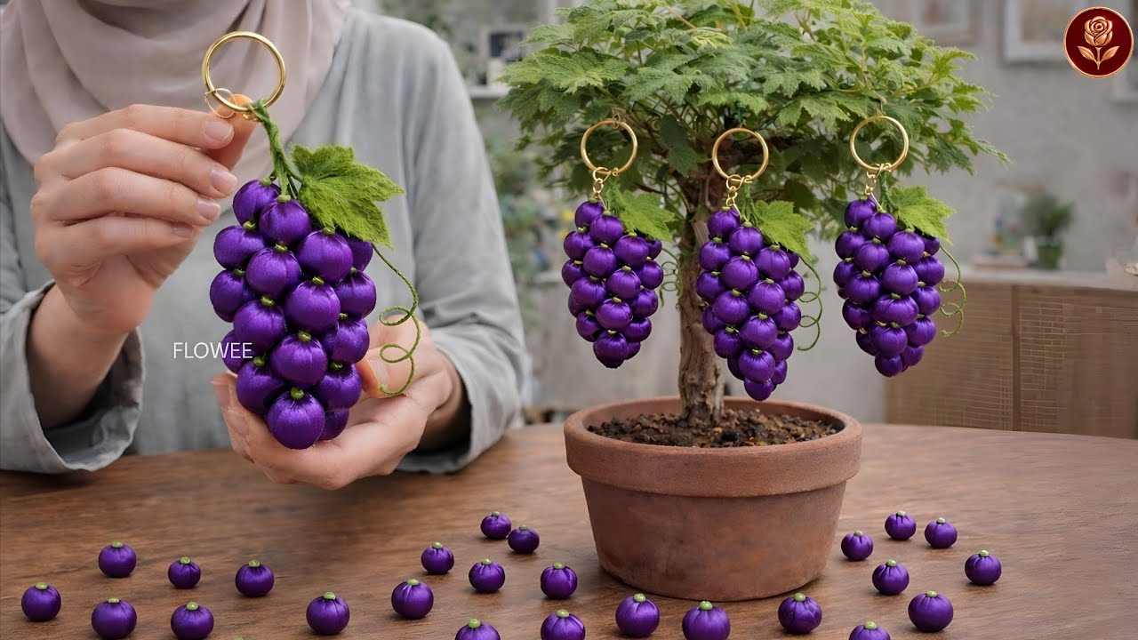 Satin Ribbon Grapes Turned Into Elegant Keychains | Handmade Craft