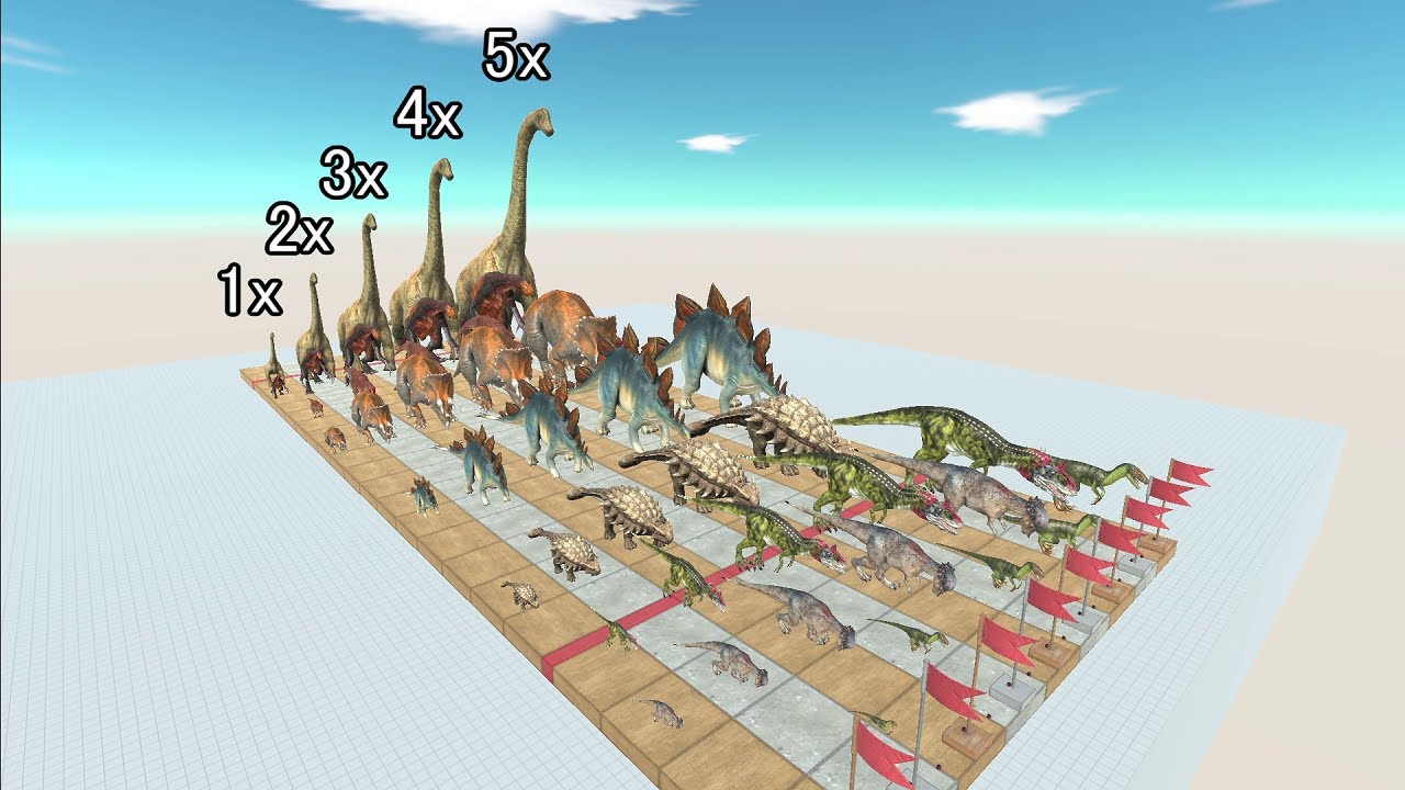 Speed ​​race with Dinosaurs. 5 sizes from 1x to 5x! - Animal Revolt Battle Simulator