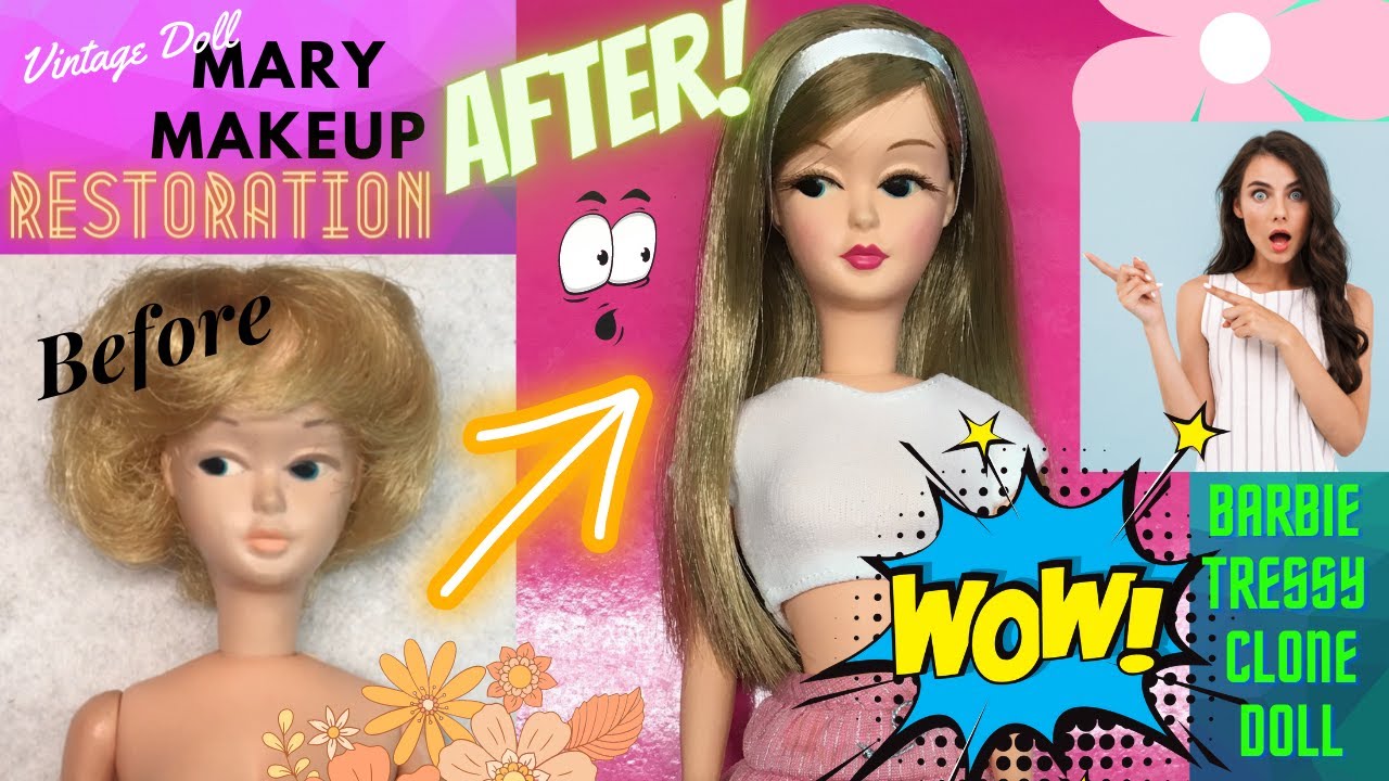 Vintage Mary Makeup Tammy Tressy Barbie Clone Doll Restoration Restore Repair Before & After photos