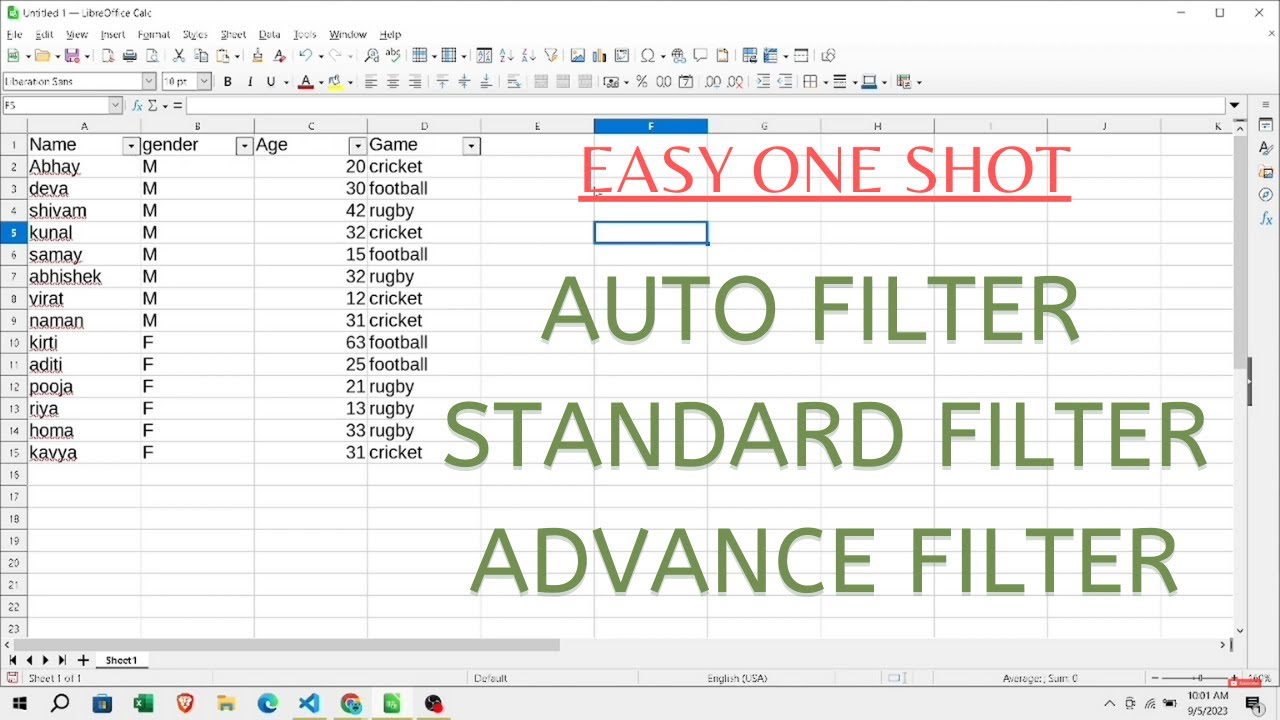 Auto filter, Standard filter and advance filter in one shot -LibreOffice Calc