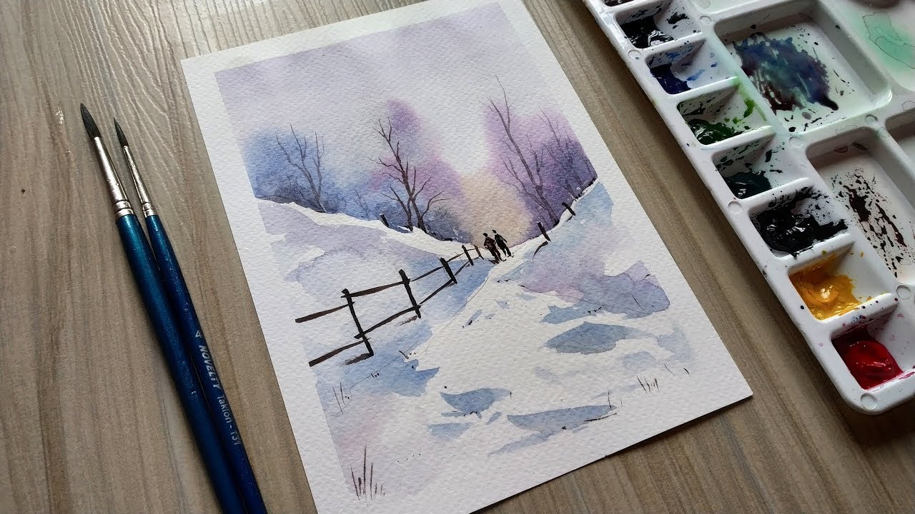 easy watercolor winter scene painting for beginners