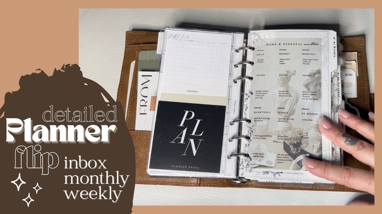 inbox, monthly, weekly sections | personal rings detailed planner flip through pt. 1