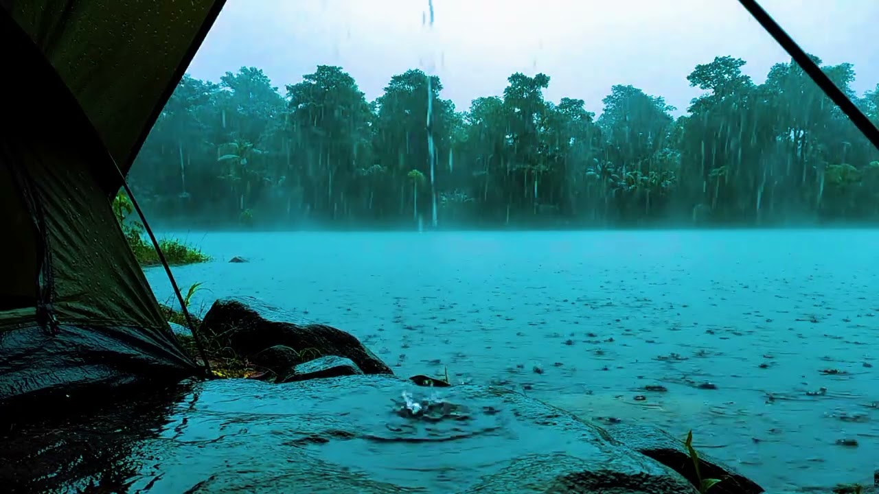 Heavy Rain Camping at Night 🌧️ Deep forest sleep Ambience